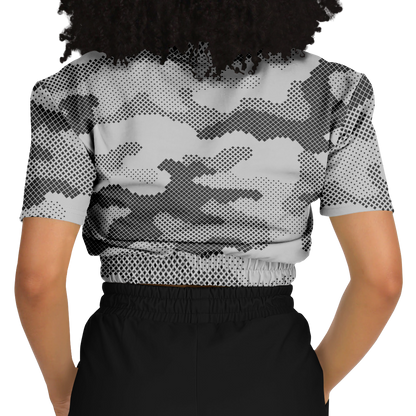 Camo Crop Top Sweatshirt | Black & White Digital Dotted