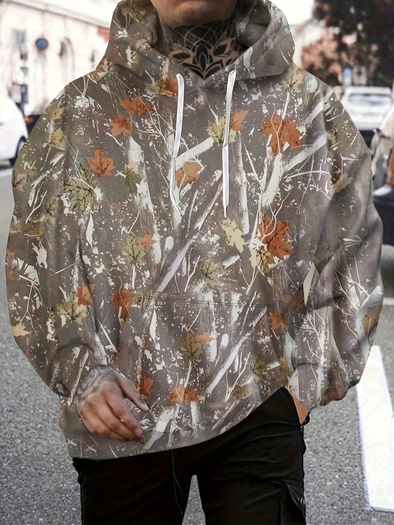 Men's Tropical Print Hoodie | Casual Apricot Pullover