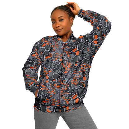 Baseball Jacket | Geometric Camo in Orange, Gray & Black