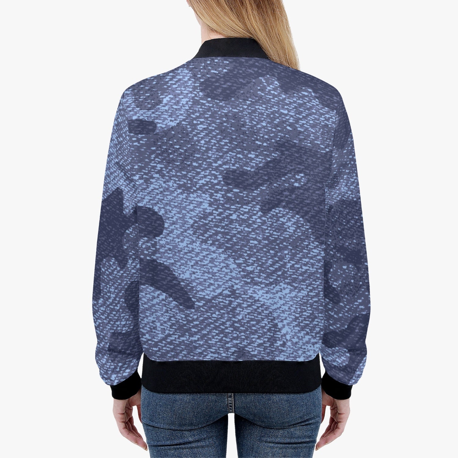 Women's Camo Bomber Jacket | Denim Blue Camouflage