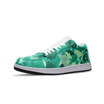 Cyan Green Camo Sneakers | Unisex Low Top Leather