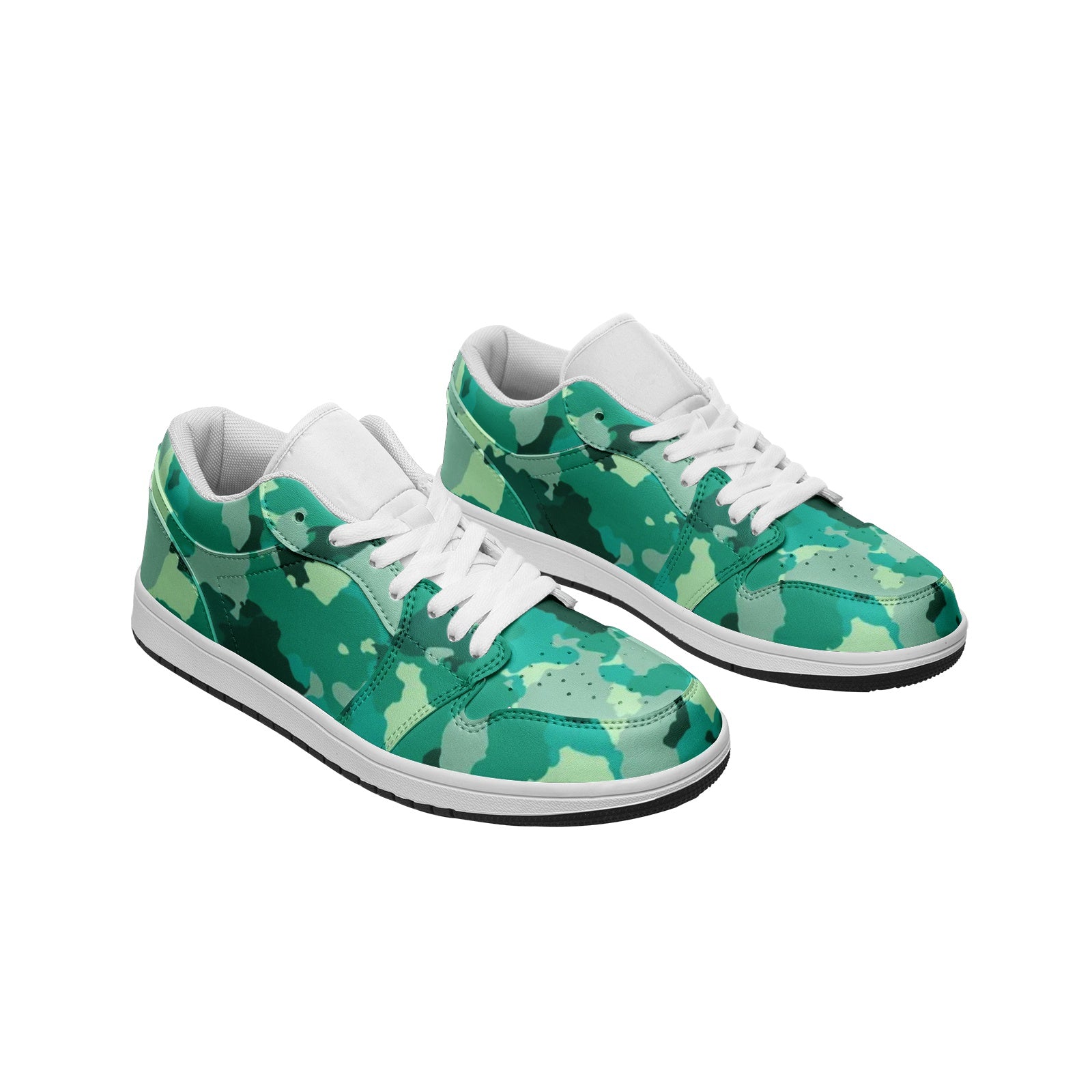 Cyan Green Camo Sneakers | Unisex Low Top Leather