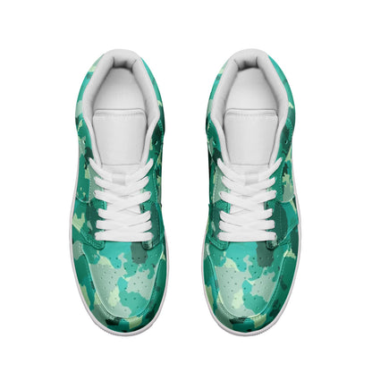 Cyan Green Camo Sneakers | Unisex Low Top Leather