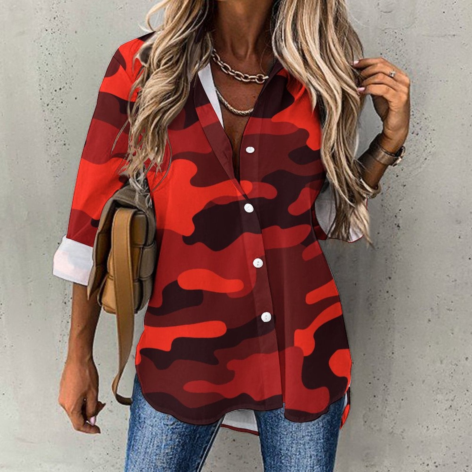 Women's Button-Up Camo Shirt | Scarlet Red & Black