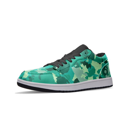 Cyan Green Camo Sneakers | Unisex Low Top Leather