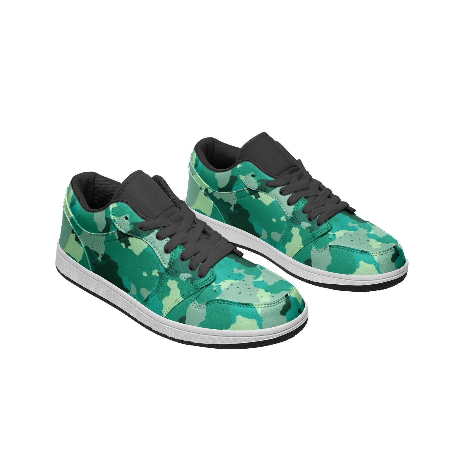 Cyan Green Camo Sneakers | Unisex Low Top Leather