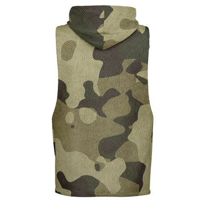 Sleeveless Hoodie | Green Fabric Camouflage