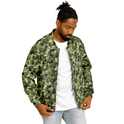 Baseball Jacket in Green, Olive, & Beige Skulls Camo Print