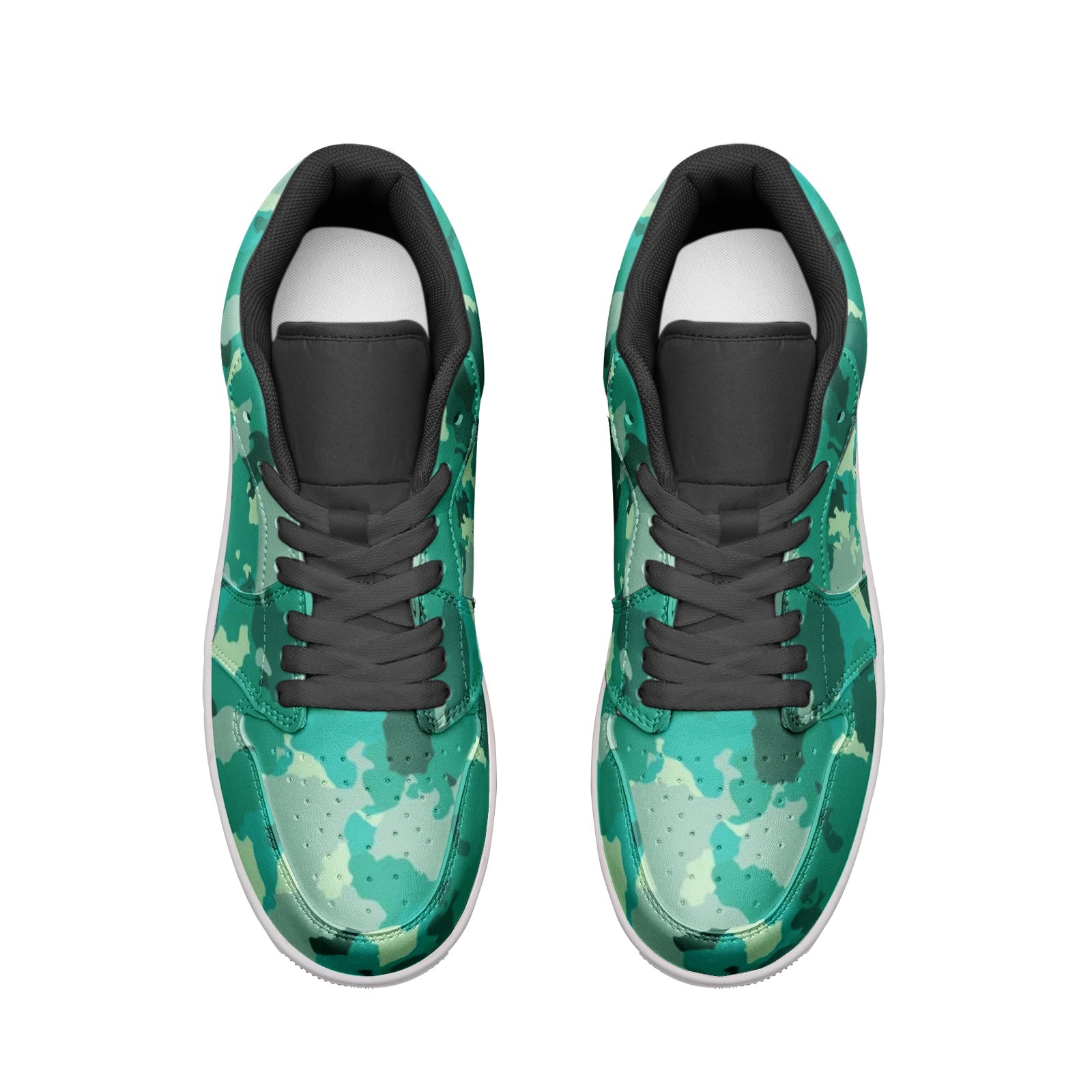 Cyan Green Camo Sneakers | Unisex Low Top Leather