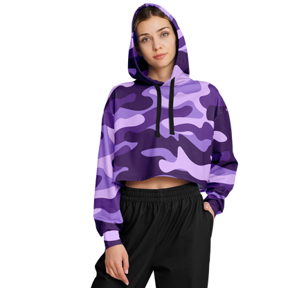 Cropped Hoodie For Women | Purple, Blue & Mauve Camouflage