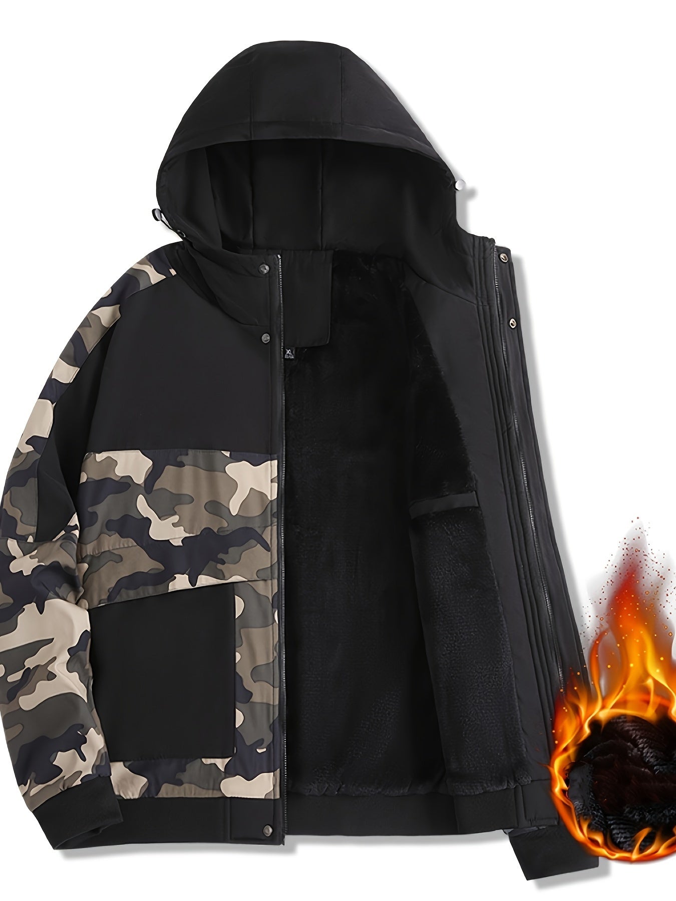 Camo Graphic Fleece Jacket | Men's Casual Hooded Winter Coat