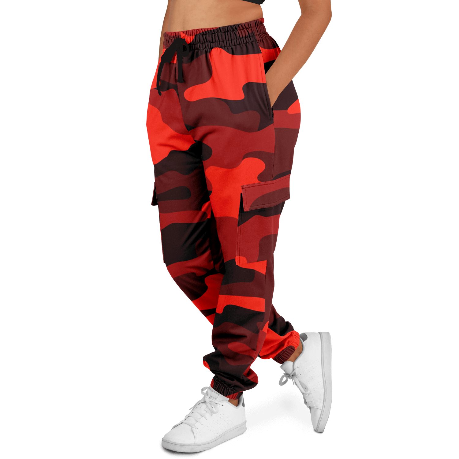 Camo Cargo Pants | Unisex | Scarlet Red & Black