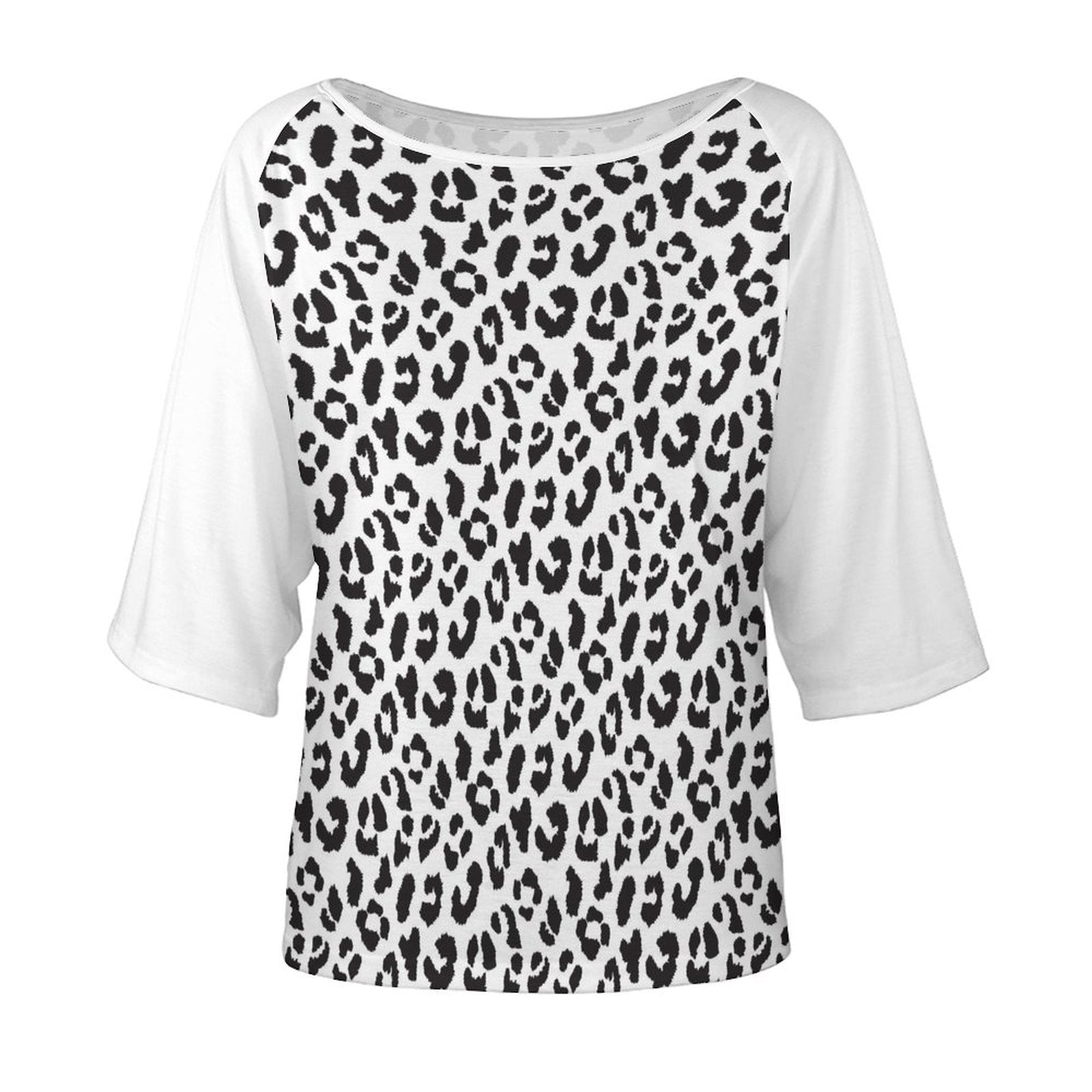 Off The Shoulder Top | Raglan Style | Black and White Leopard Print