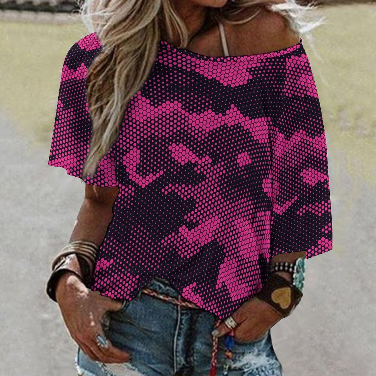 Off The Shoulder Top | Pink Digital Camo Shirt