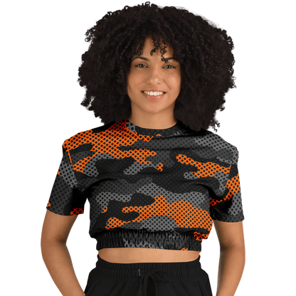 Camo Crop Top Sweatshirt | Black & Orange Pixel Pattern