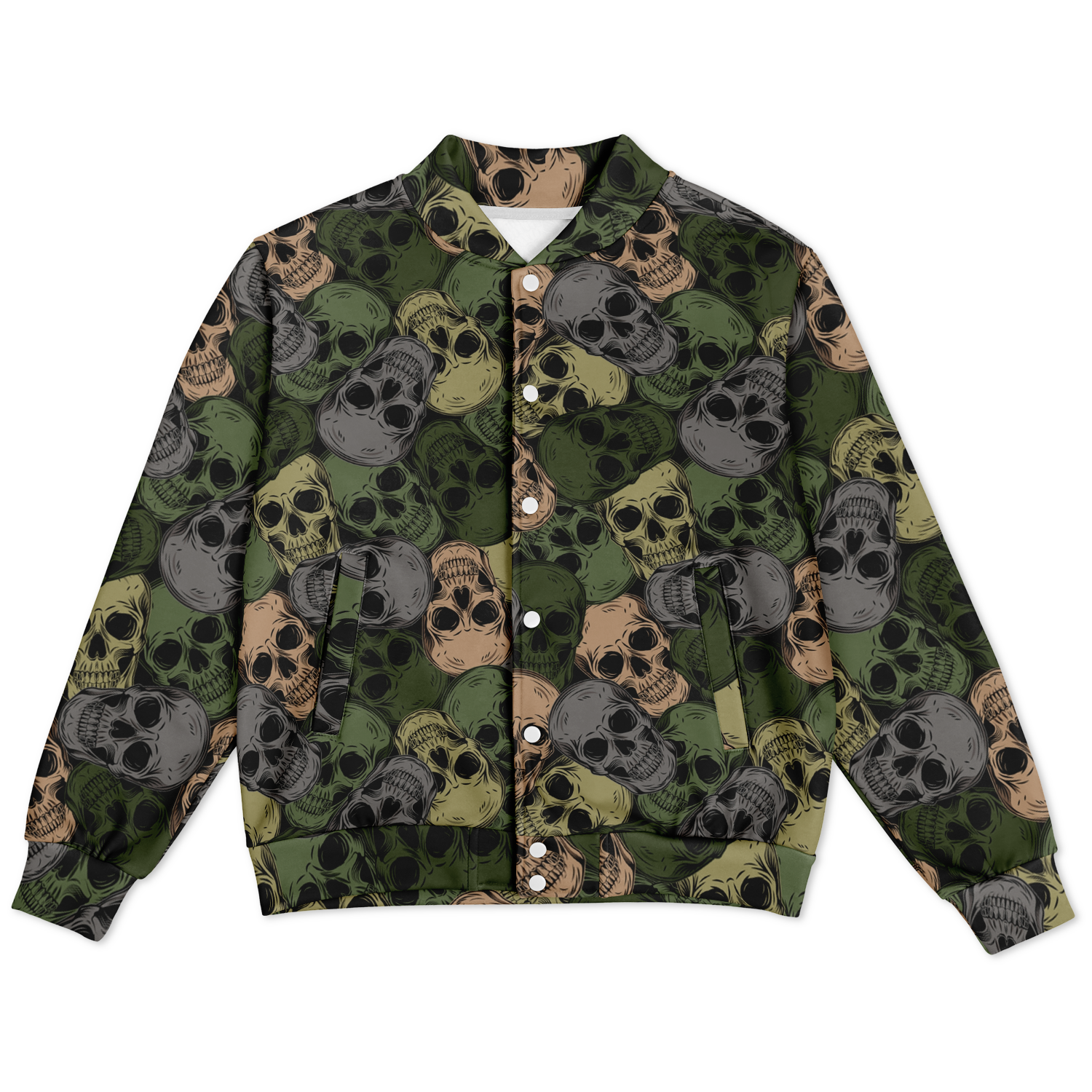 Skulls Baseball Jacket | Green & Grey Camo Inspired