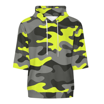 Short Sleeve Hoodie | Black, Gray & Yellow Camouflage