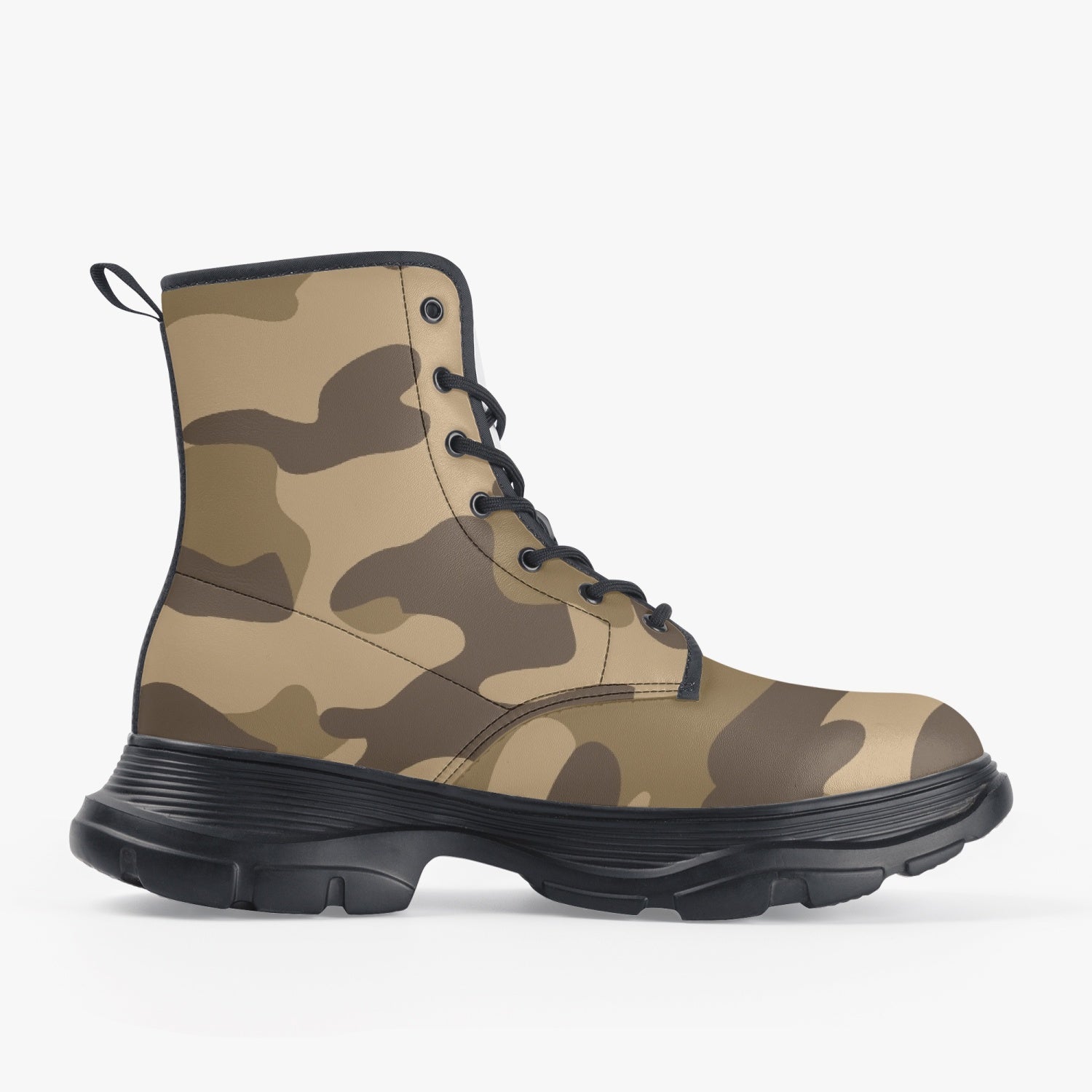 Chunky Boots | Leather in Khaki Camouflage