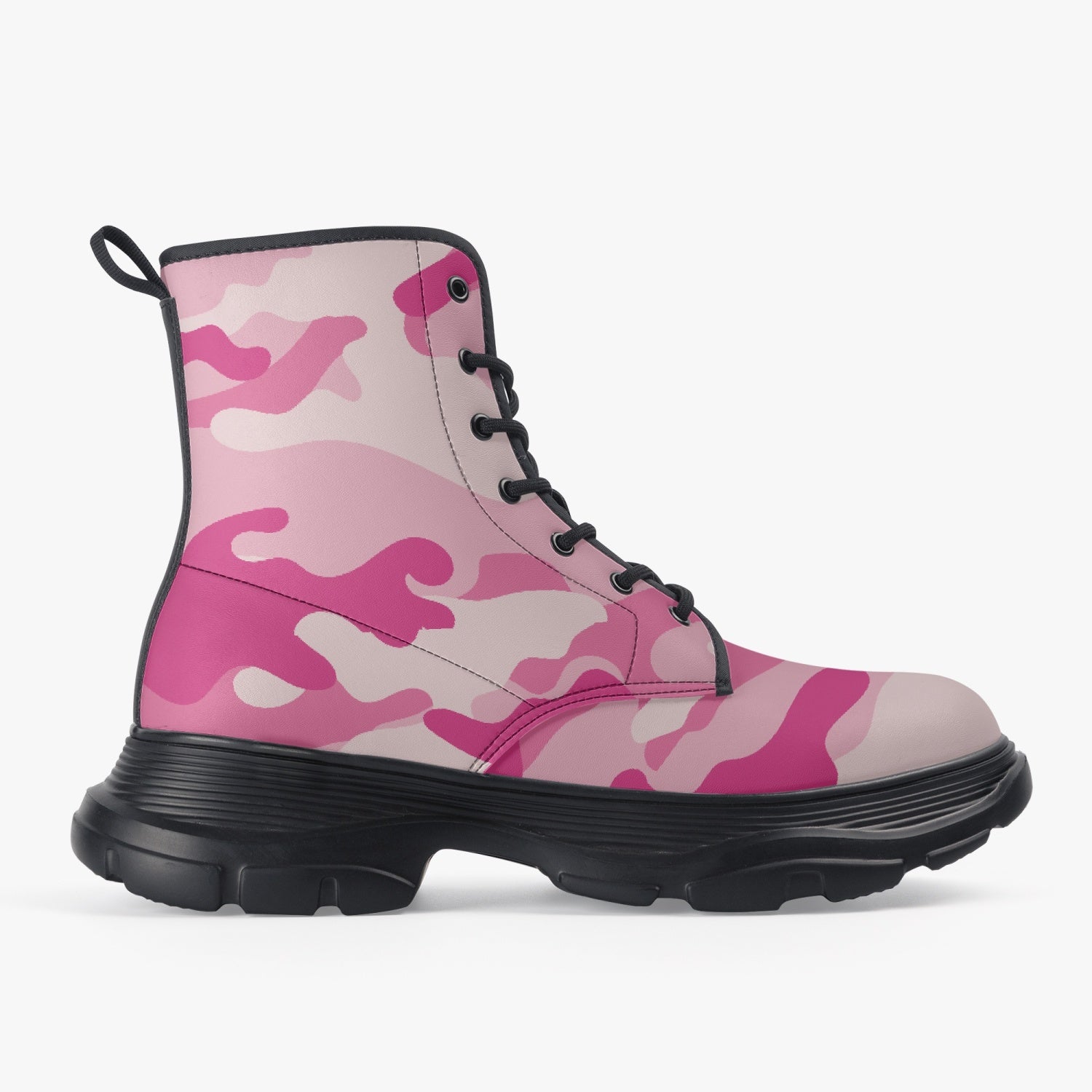 Chunky Boots | Leather in Lavender Pink Camouflage