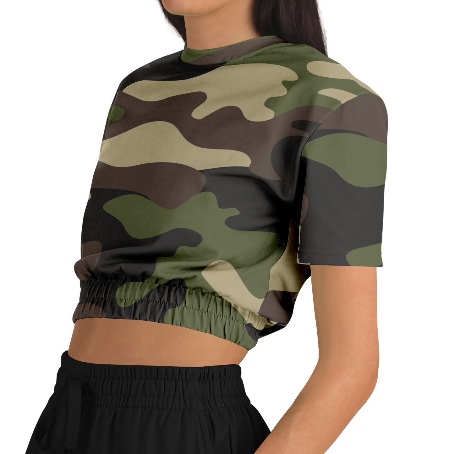 Camo Crop Top Sweatshirt | Classic Green Camouflage