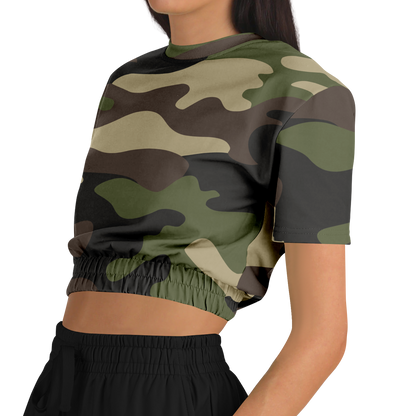 Camo Crop Top Sweatshirt | Classic Green Camouflage