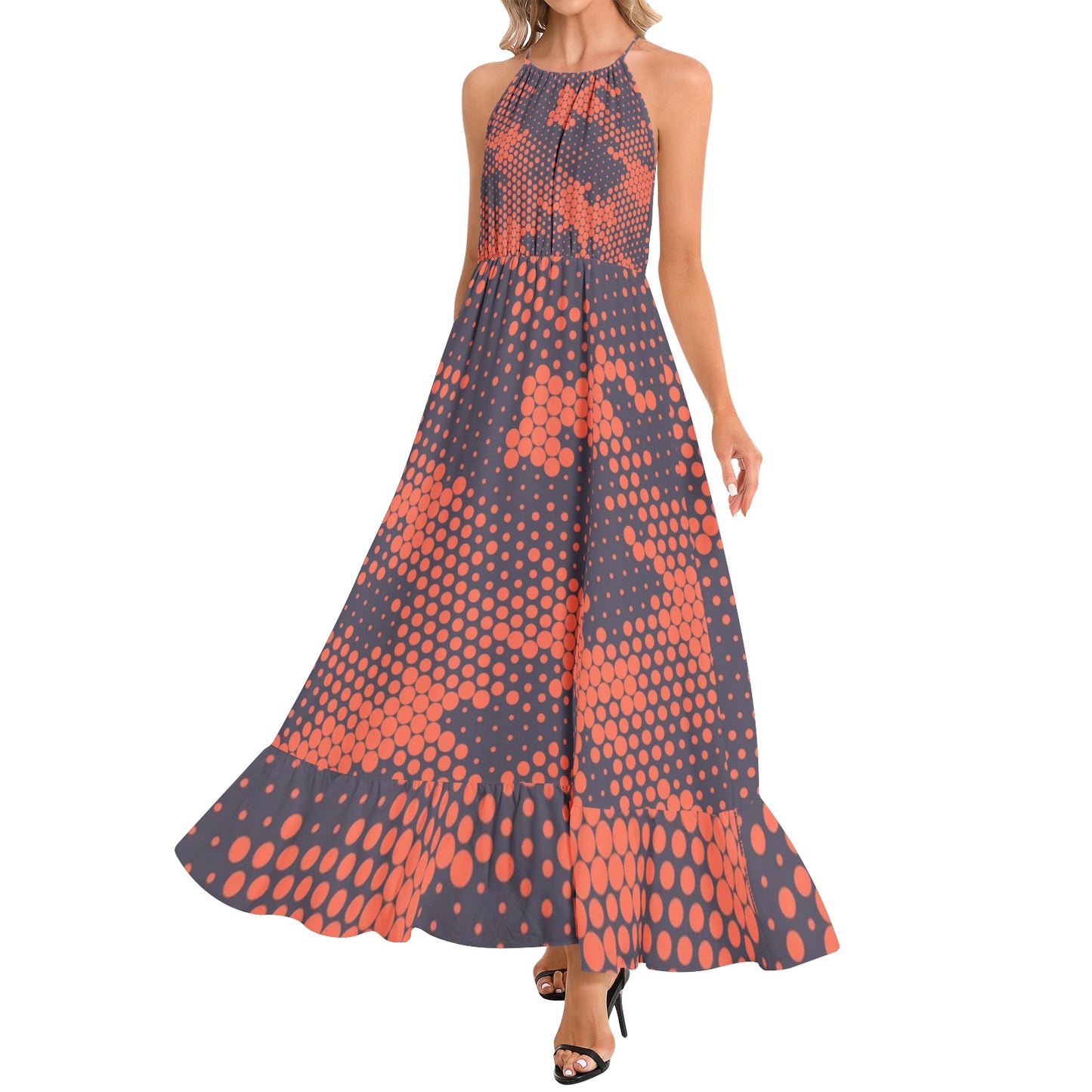 Camo Maxi Dress | Digital Orange and Blue Camouflage | Ruffle Hem