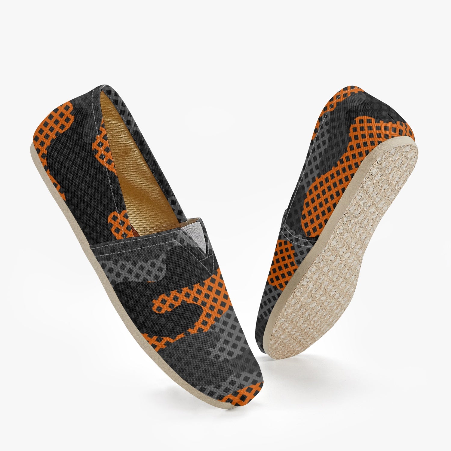 Camo Toms | Black & Orange Pixel Camouflage Canvas Shoes