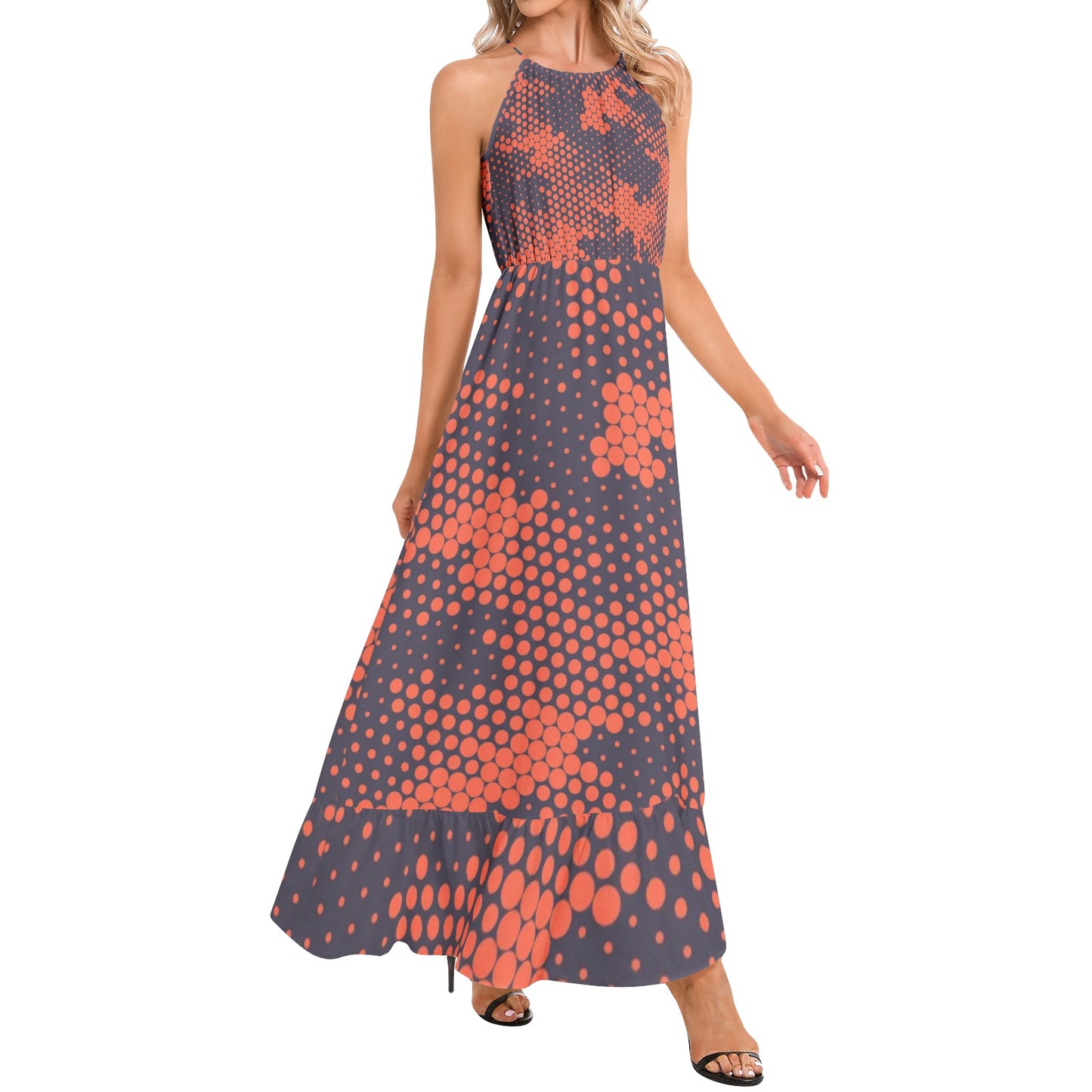 Camo Maxi Dress | Digital Orange and Blue Camouflage | Ruffle Hem