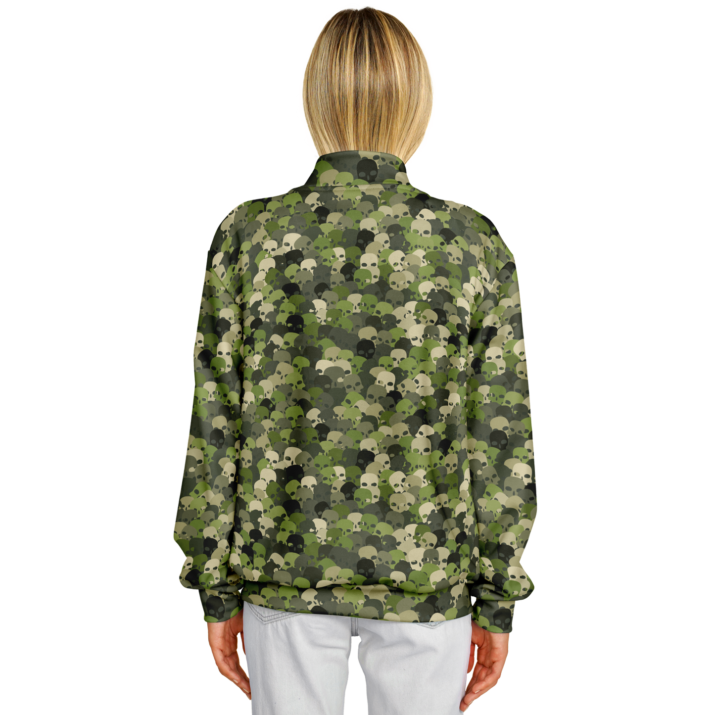 Baseball Jacket in Green, Olive, & Beige Skulls Camo Print