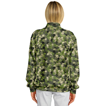 Baseball Jacket in Green, Olive, & Beige Skulls Camo Print