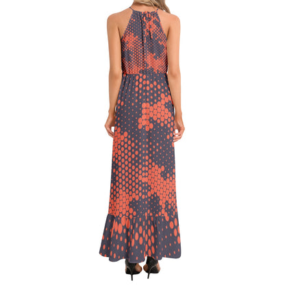 Camo Maxi Dress | Digital Orange and Blue Camouflage | Ruffle Hem