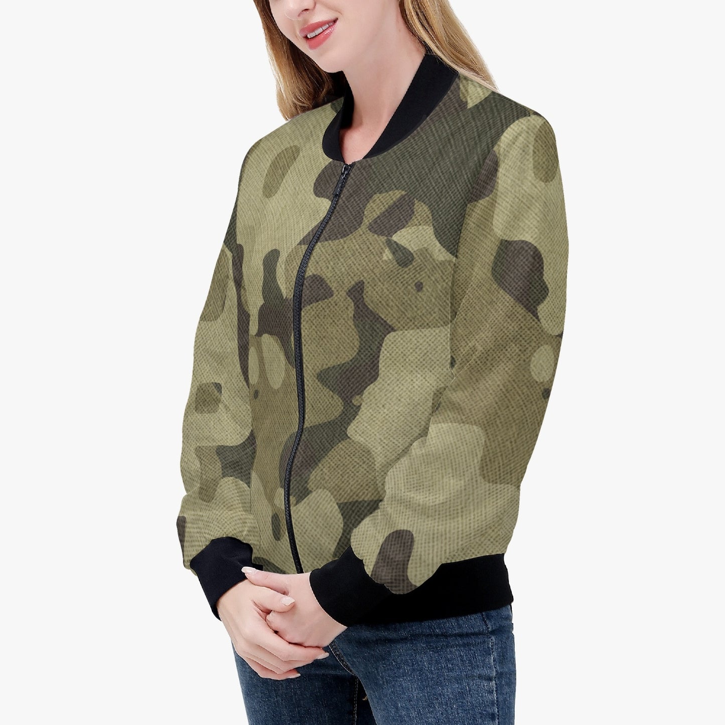 Women's Camo Bomber Jacket | Green Fabric Camouflage