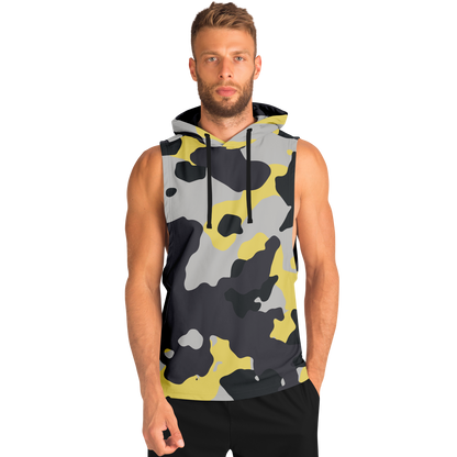 Sleeveless Hoodie | Yellow, Black & Silver Camouflage