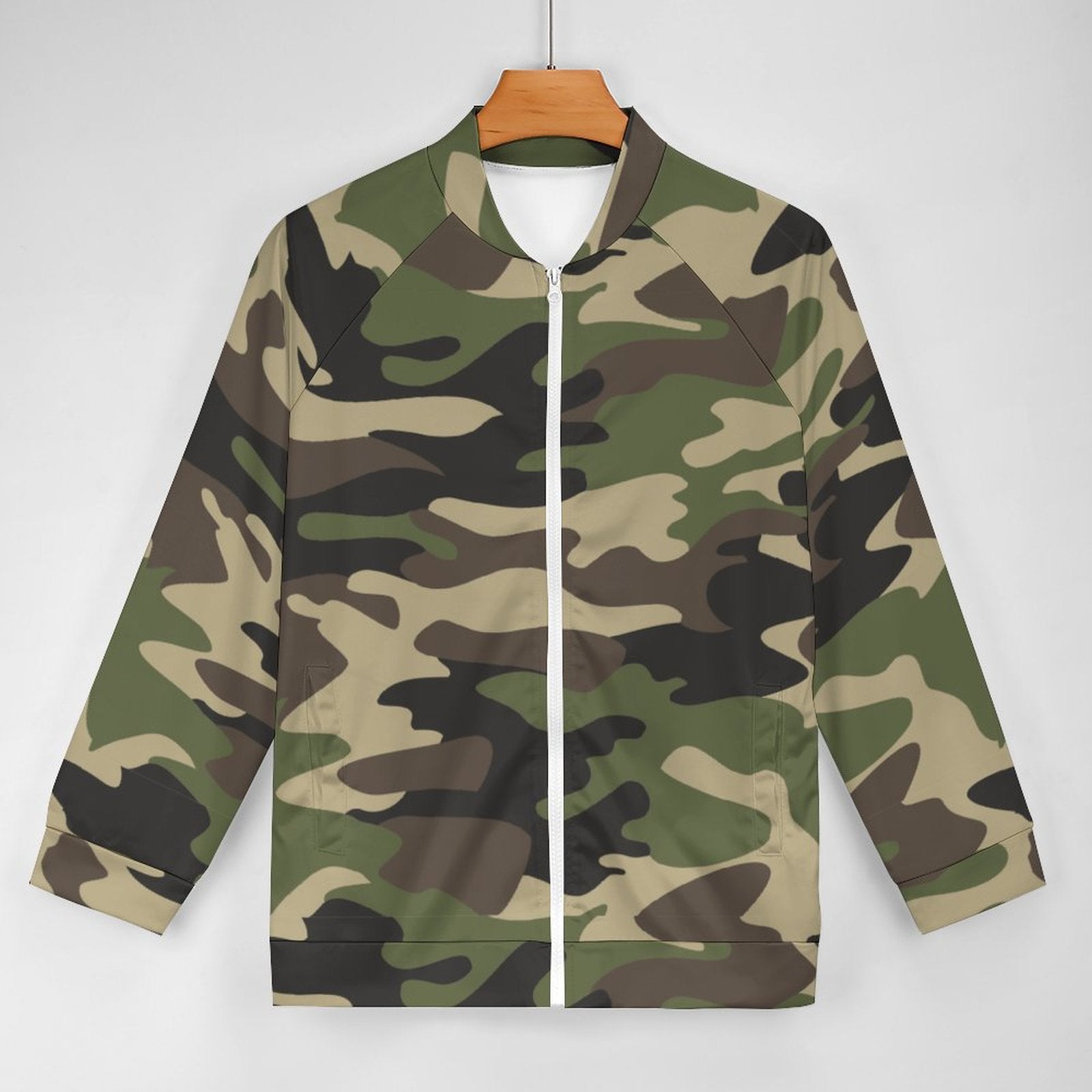 Camo Shirt | Raglan Zip-up | Classic Green Camouflage