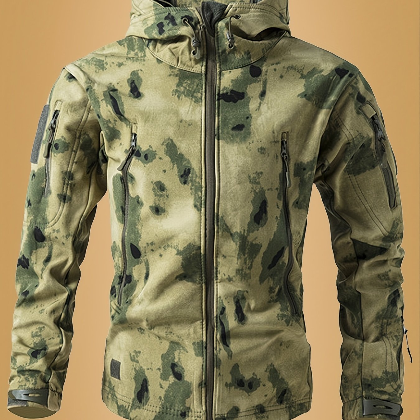 Men's Tactical Camo Windbreaker | Waterproof, Mid-Length Military Jacket with Hood