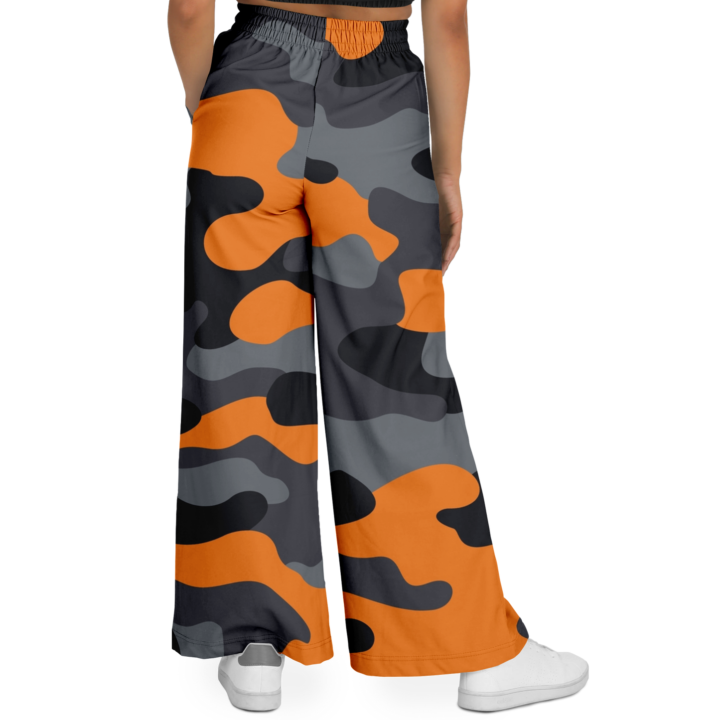 Camo Wide Leg Pants | Orange, Gray & Black Camouflage