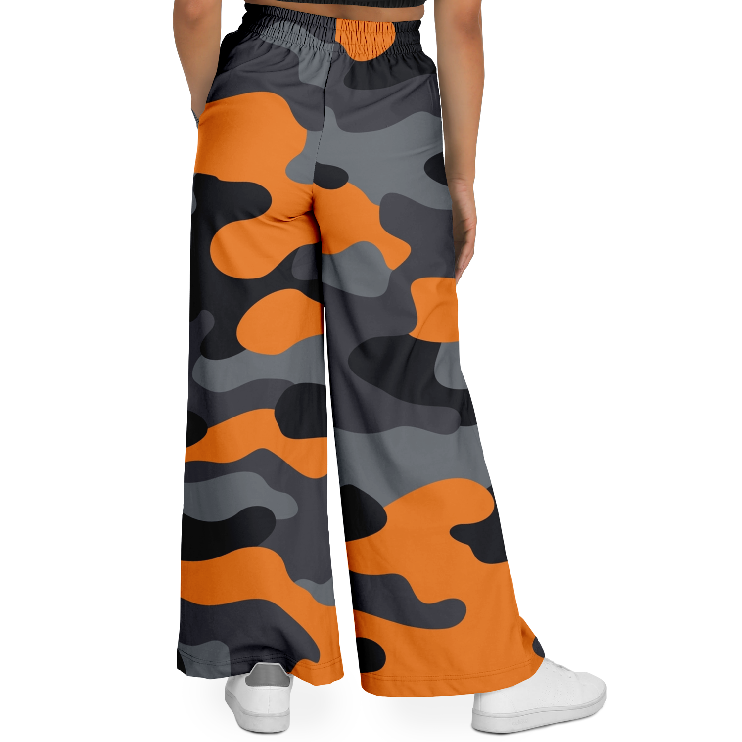 Camo Wide Leg Pants | Orange, Gray & Black Camouflage