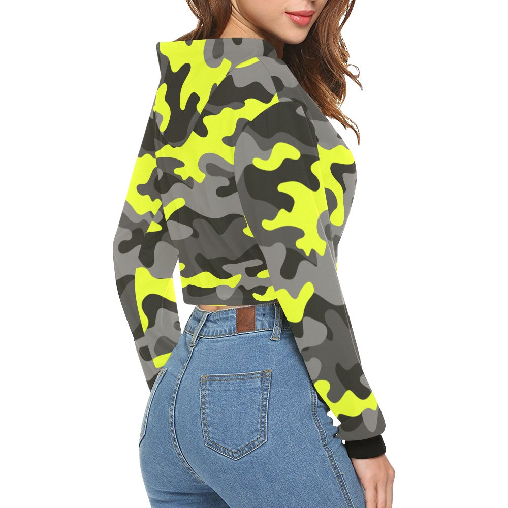 Cropped Camo Hoodie | Tight Fit | Yellow, Black, and Gray Camouflage