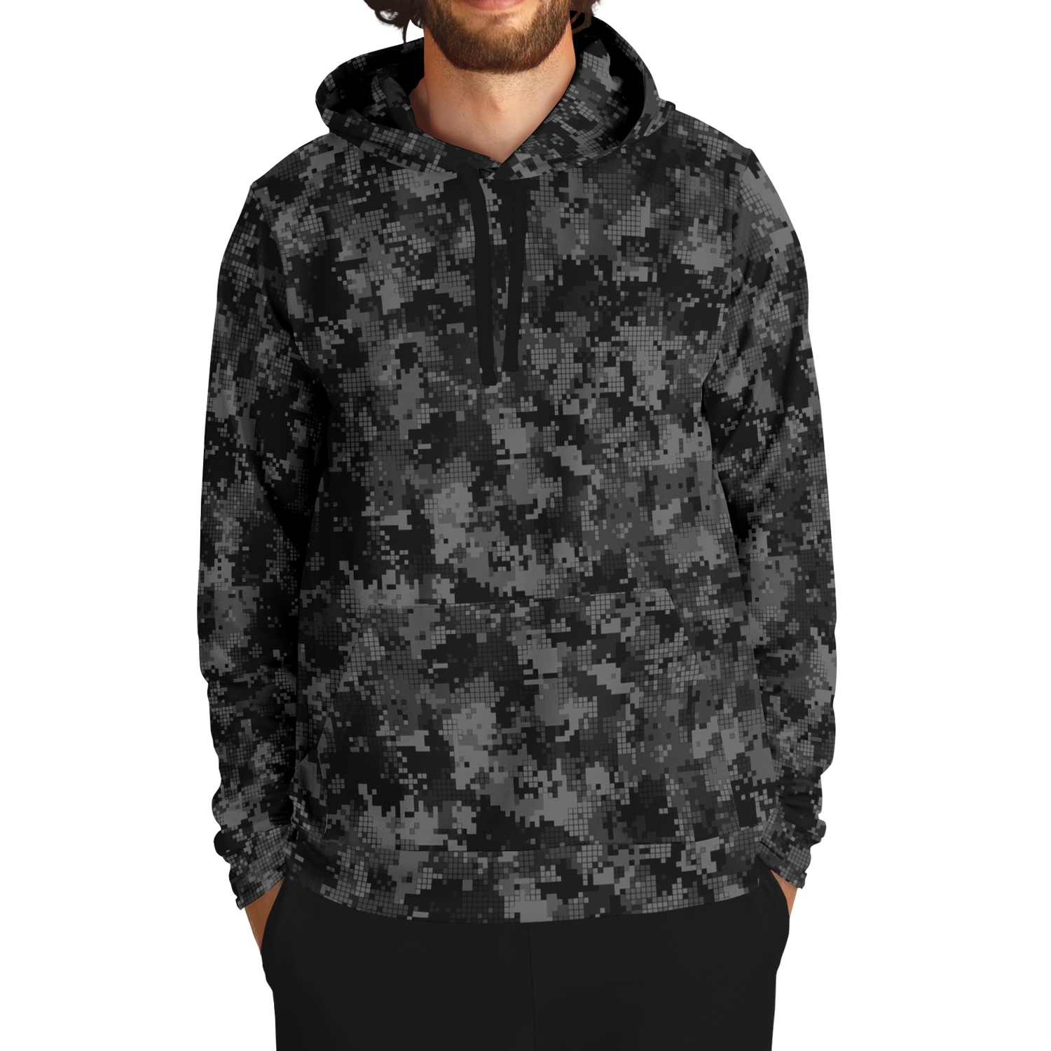 Black Camo Hoodie | Digital Monochrome Dark Gray Camouflage