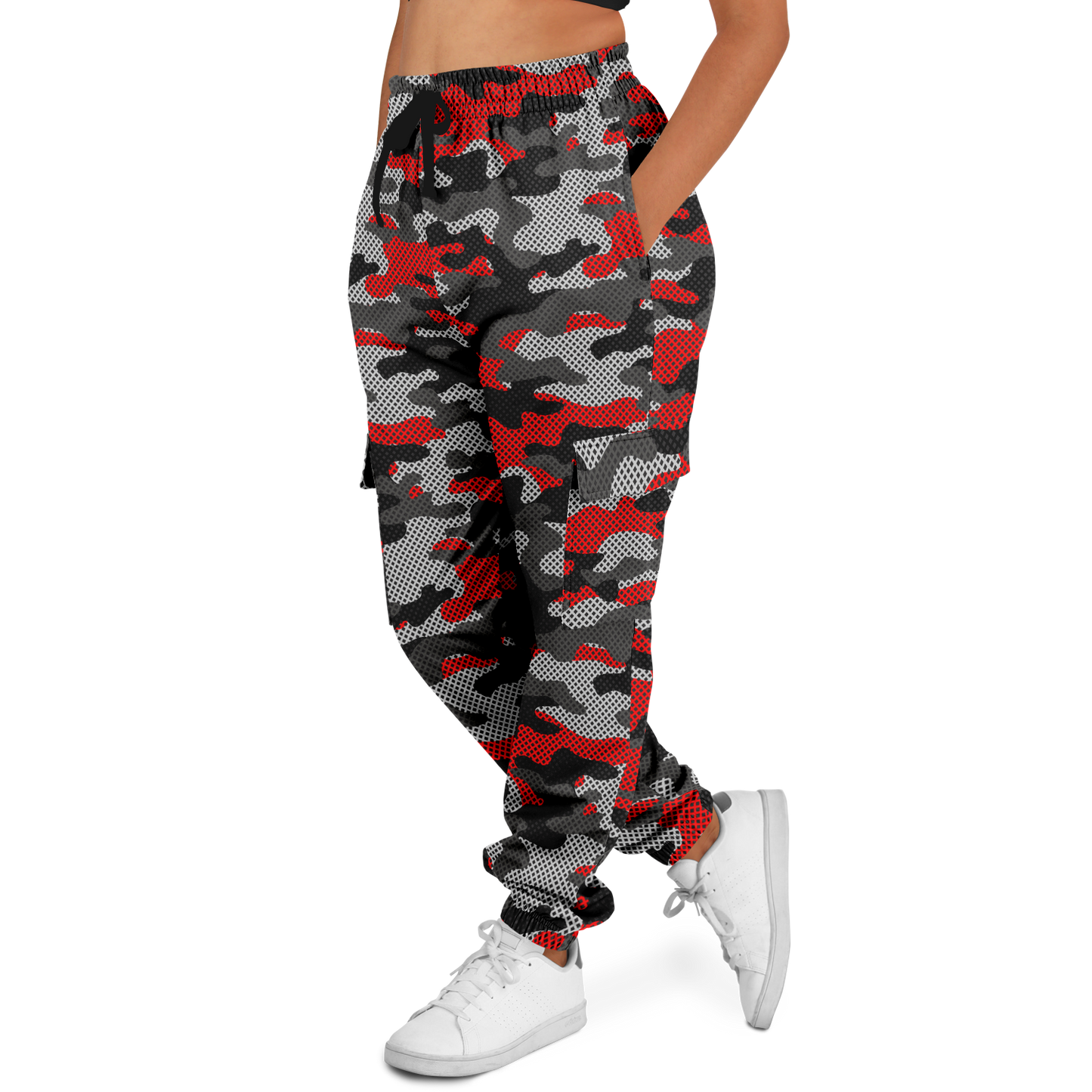 Red Camo Cargo Pants | Mixed Black and Gray Pixel Camouflage