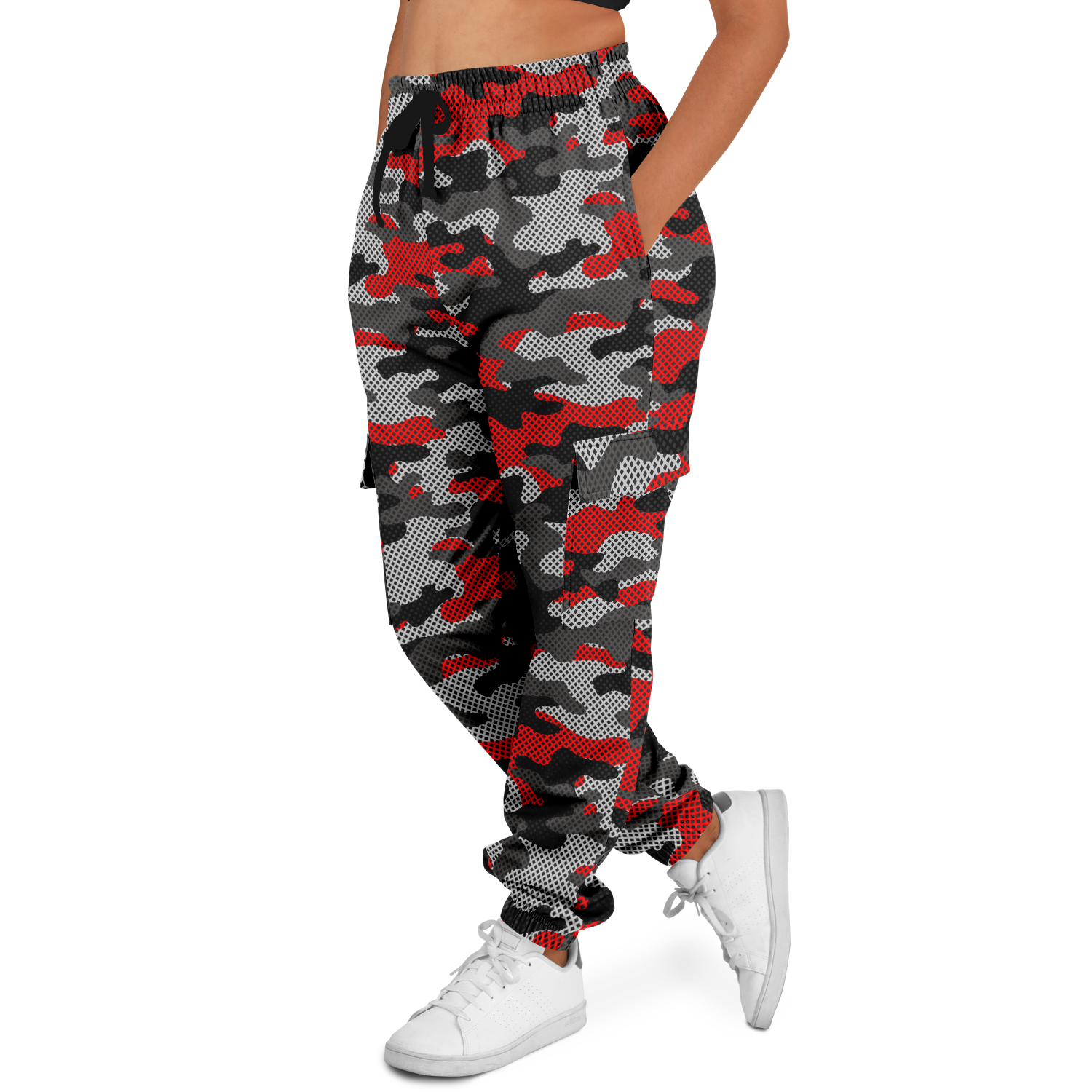 Red Camo Cargo Pants | Mixed Black and Gray Pixel Camouflage