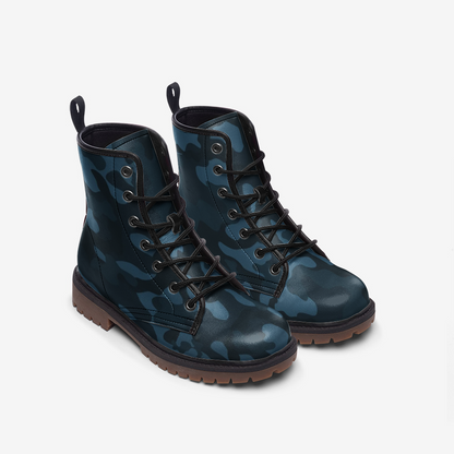 Dark Blue Camo Boots | Lightweight Leather