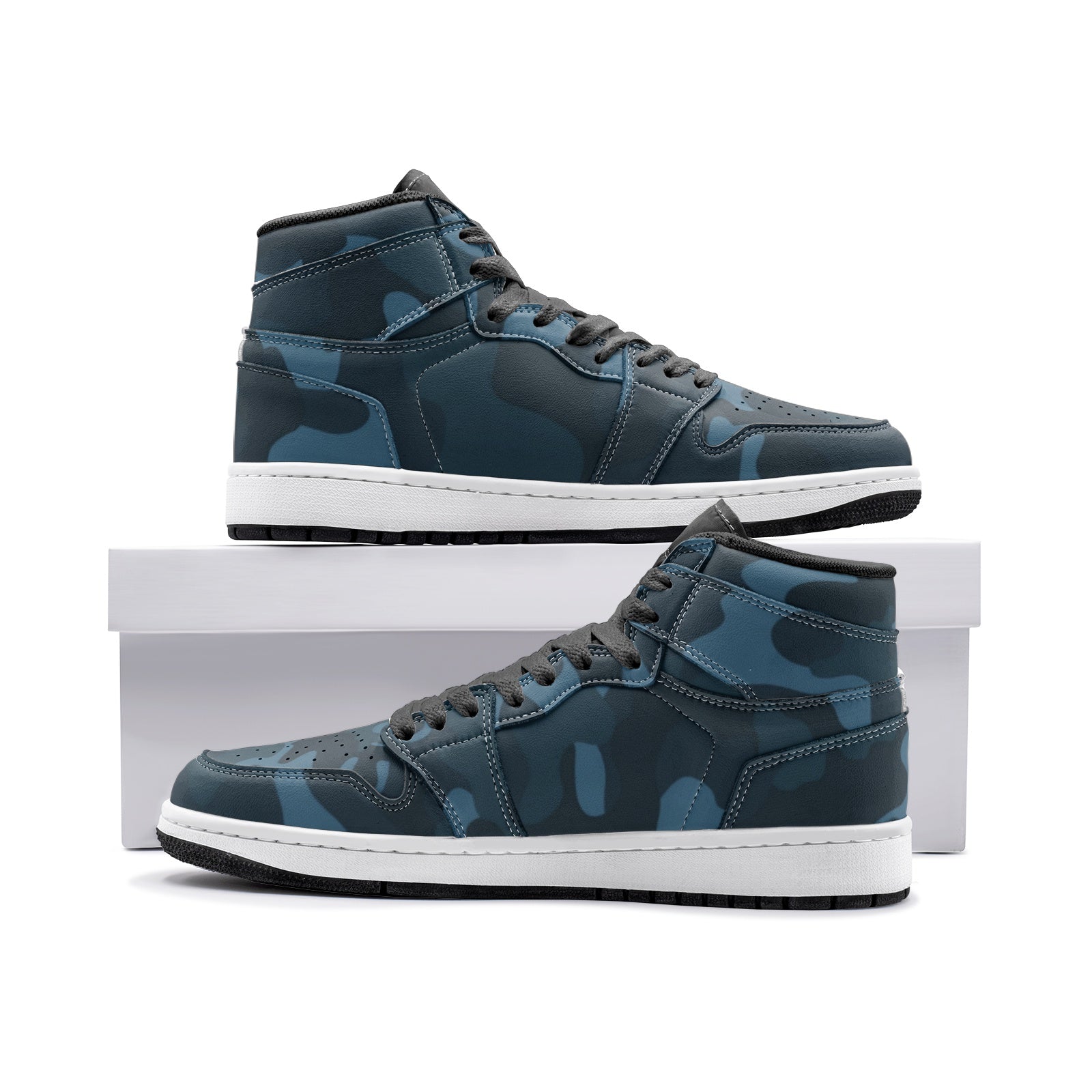 Dark Blue Camo Sneakers | High Top Leather