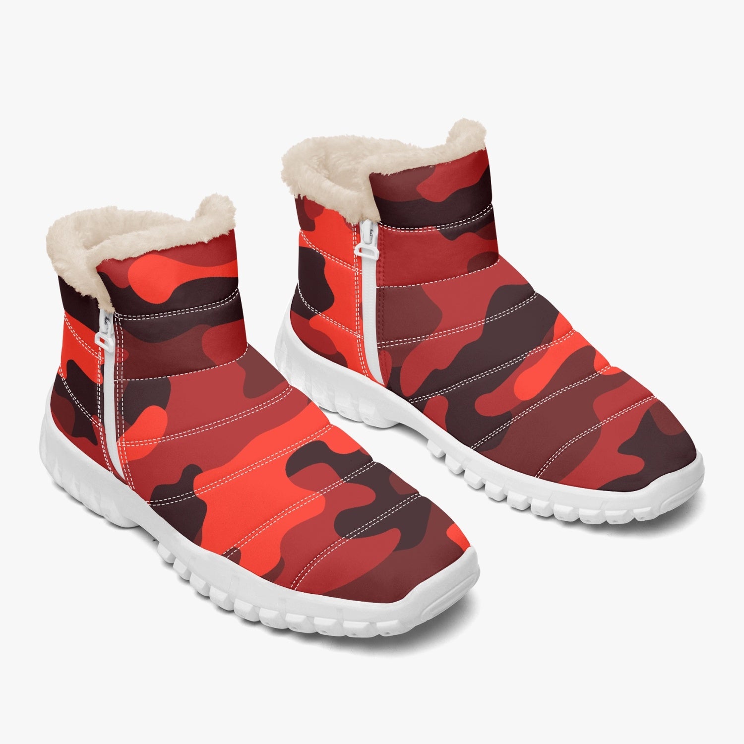 Camo Boots | Cotton-pad Fur Zipper Up | Scarlet Red & Black