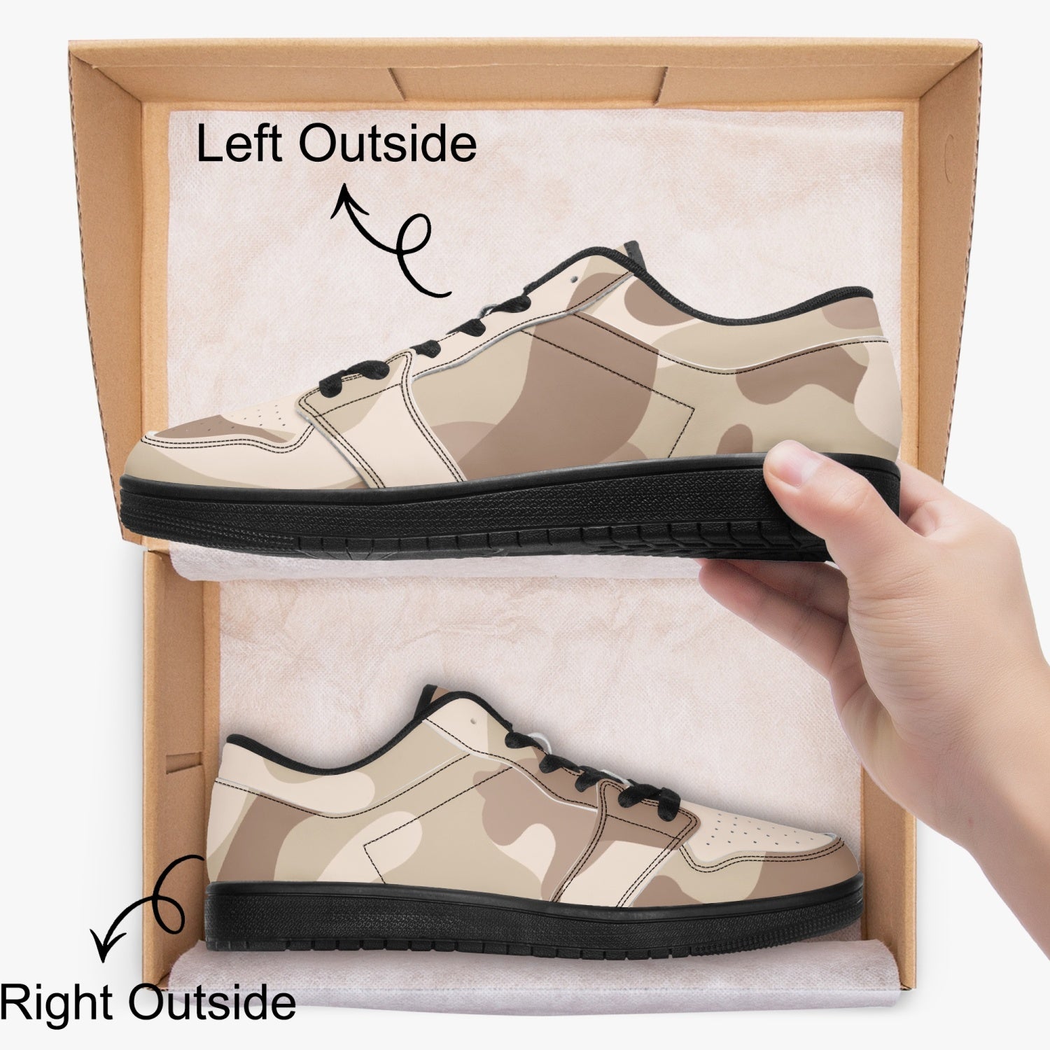 Camo Sneakers | Desert Brown Low-Top Leather Camouflage Shoes