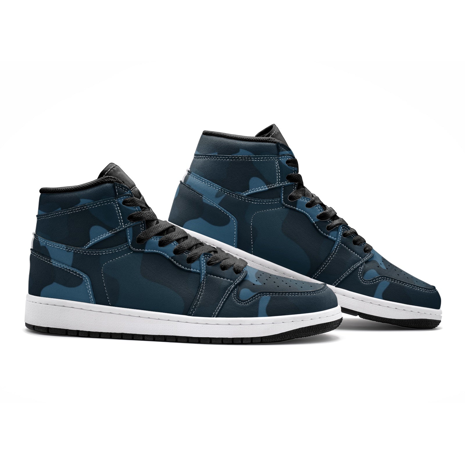 Dark Blue Camo Sneakers | High Top Leather