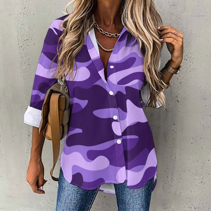 Women's Button-Up Camo Shirt | Purple, Blue & Mauve