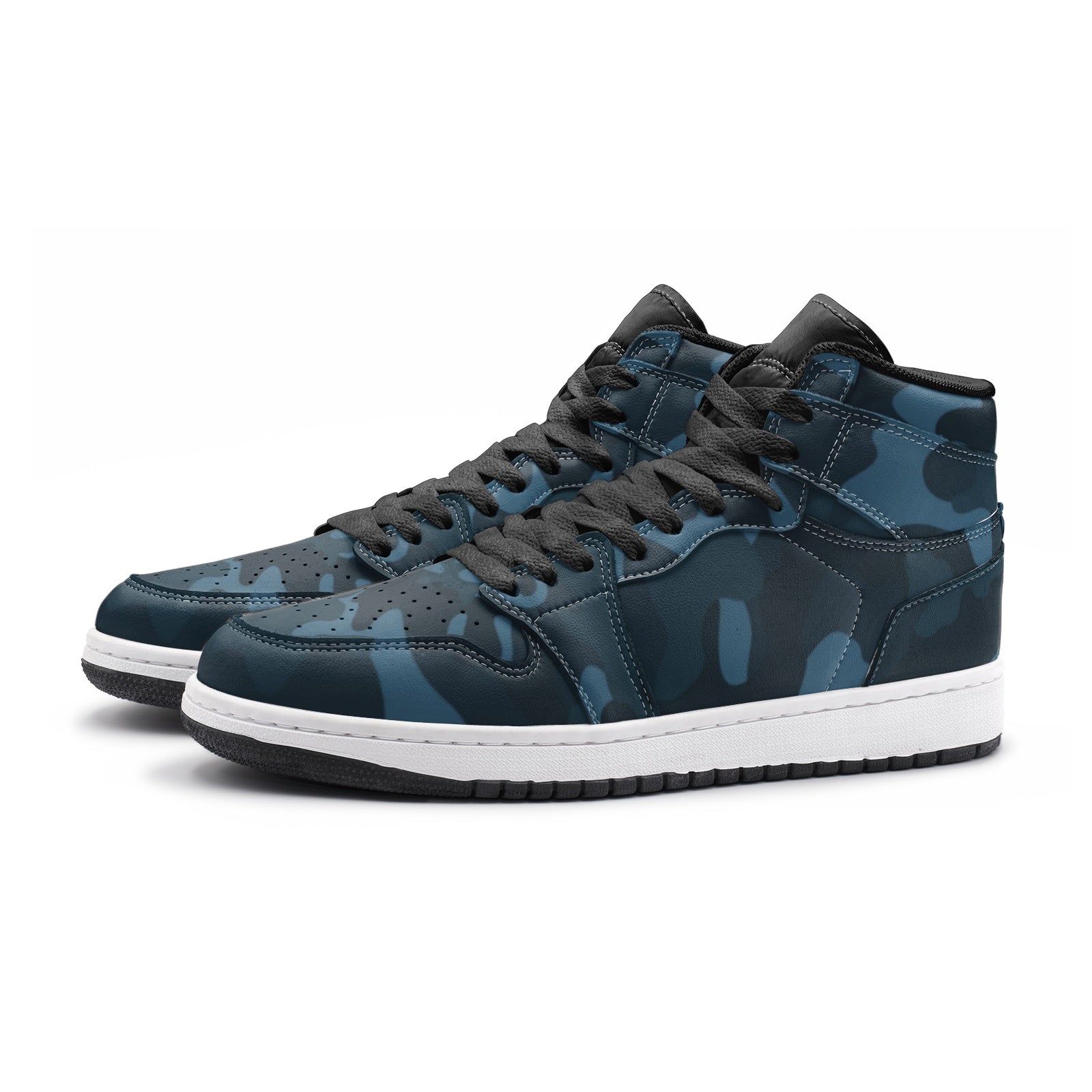 Dark Blue Camo Sneakers | High Top Leather