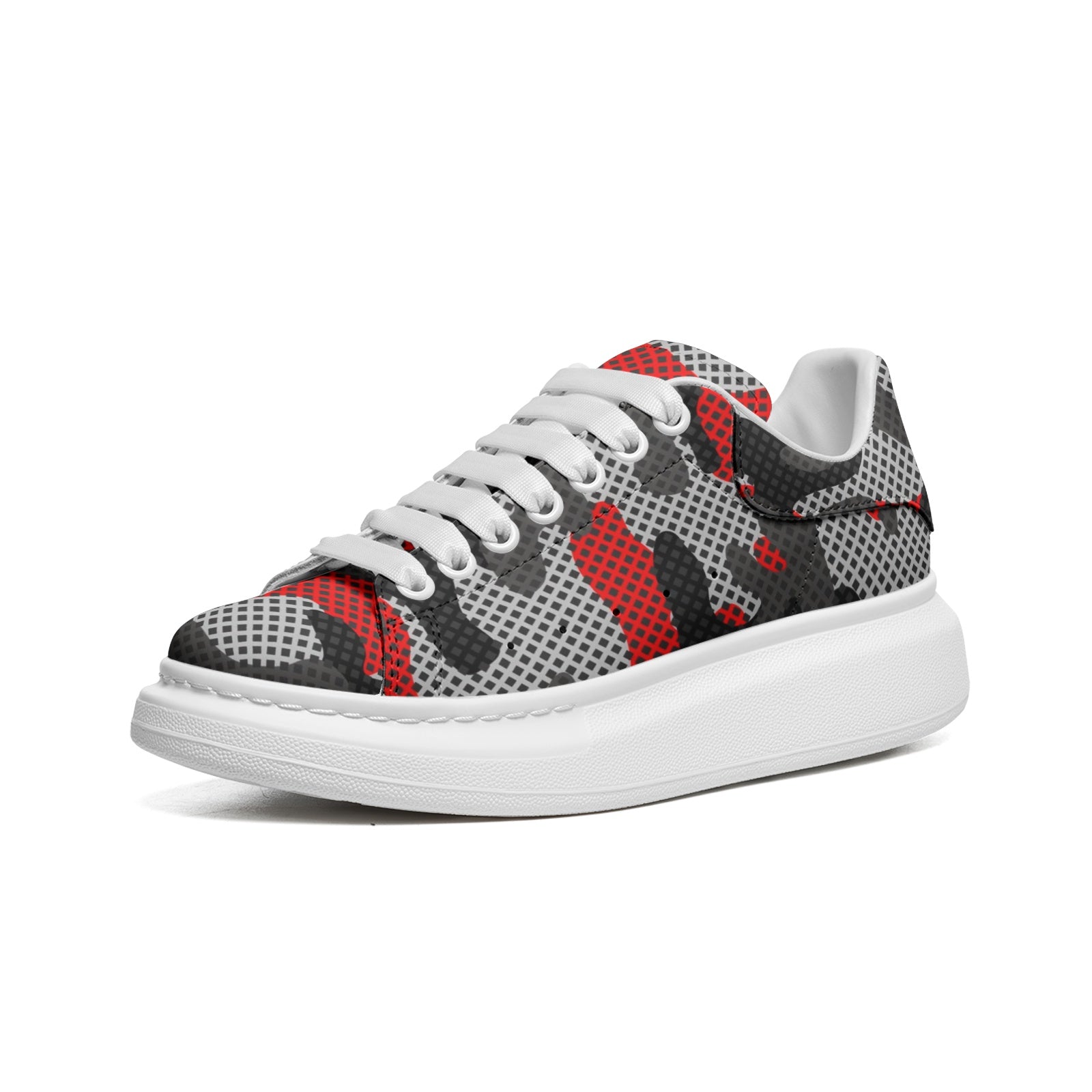 Oversized McQueen Sneakers | Red, Black, and Gray Pixel Camo