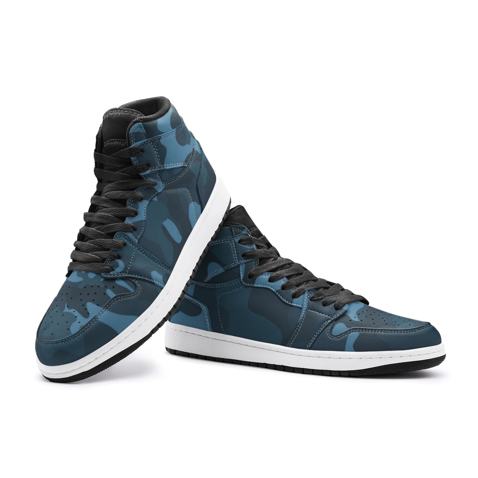 Dark Blue Camo Sneakers | High Top Leather